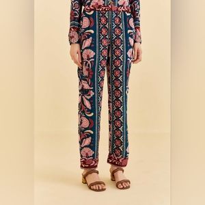 New Farm Rio Teal Seashell Tapestry Cargo Pants Size L